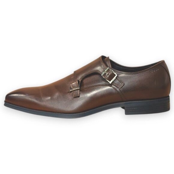 BOSS Colby Double Monk Strap Dress Shoes Brown Leather 10.5M Round Toe MSRP $199 - Picture 2 of 4